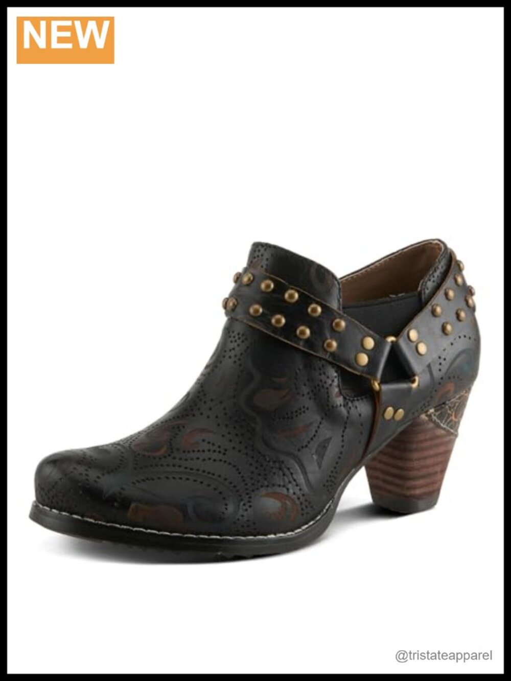 Hand Painted Leather Pump Perforated Design Zipper Comfort Padded Footbed